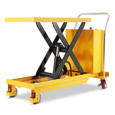 Beli Yellow Hydraulic Lifter Trolley 500kg 0,9m Semi Electric Scissor Lifter Trolley online manufacture