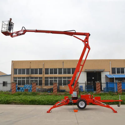 10m-20m Trailer dipasang Boom Lift Merah ditarik articulating Boom Lift