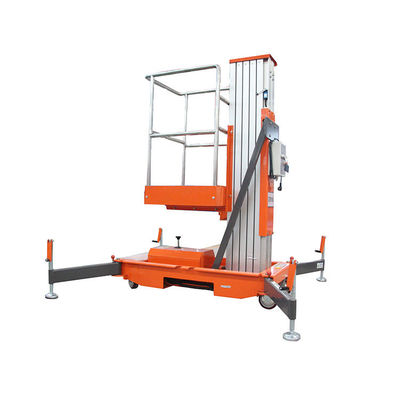 Beban 150kg Single Mast Lift Aluminium Alloy Aerial Platform Orange