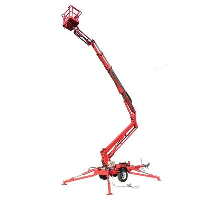 14m 200kg Trailer Mounted Articulating Boom Lift Baterai atau Gas Trailer Man Lift