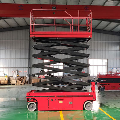 320KG 10 Meter Lift Gunting Merah Self-Propelled Man Lift Untuk Gudang