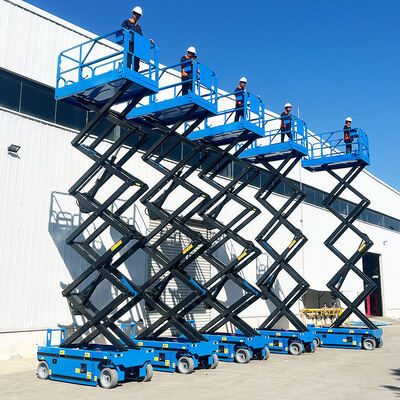14m 16m Biru Self-Propelled Electric Scissor Lift Platform Kerja Udara
