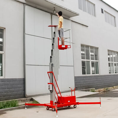 Angkat Tiang Aluminium Listrik 8m 10m 150kg Platform Kerja Udara Tiang Tunggal Vertikal